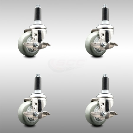 Service Caster 3 Inch 316SS Gray Poly Swivel 1 Inch Expanding Stem Caster Set Brake SCC SCC-SS316EX20S314-PPUB-TLB-1-4